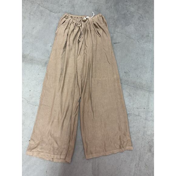 OYUN Knit Lounge Pants Camel One Size Wide Leg Elastic Waist Minimalist - Picture 1 of 5